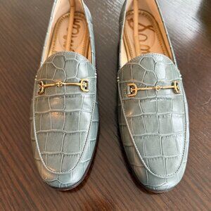 Sam Edelman Women's Gray Croc Embossed Horsebit Loafers Size 9